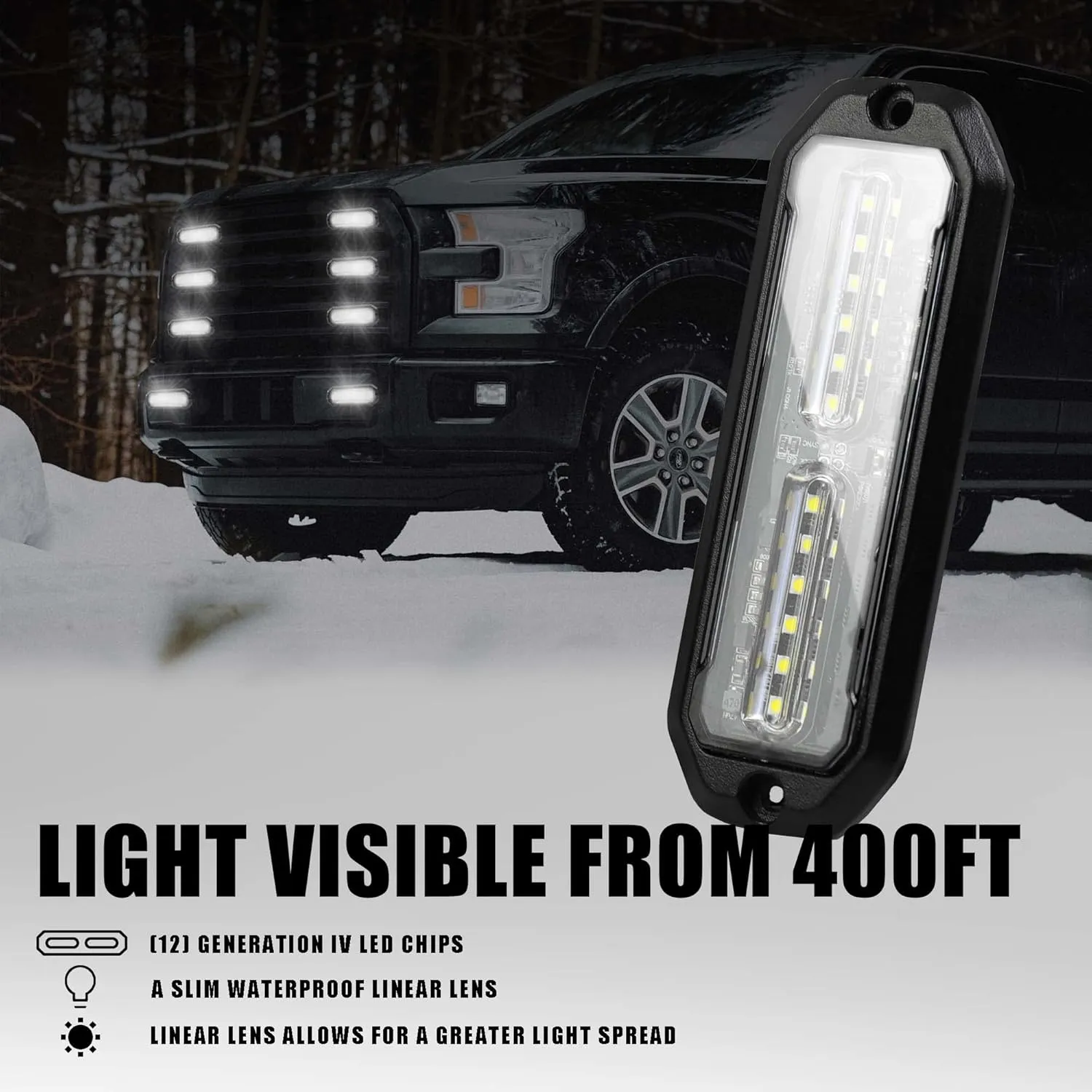 8pcs Ultra Slim White 12-LED Surface Mount Grille Flash side marker Emergency Strobe Lights,Grill Warning Police Lights Hazard Beacon Flashing Caution Light for Vehicles Motorcycles 12V-24V