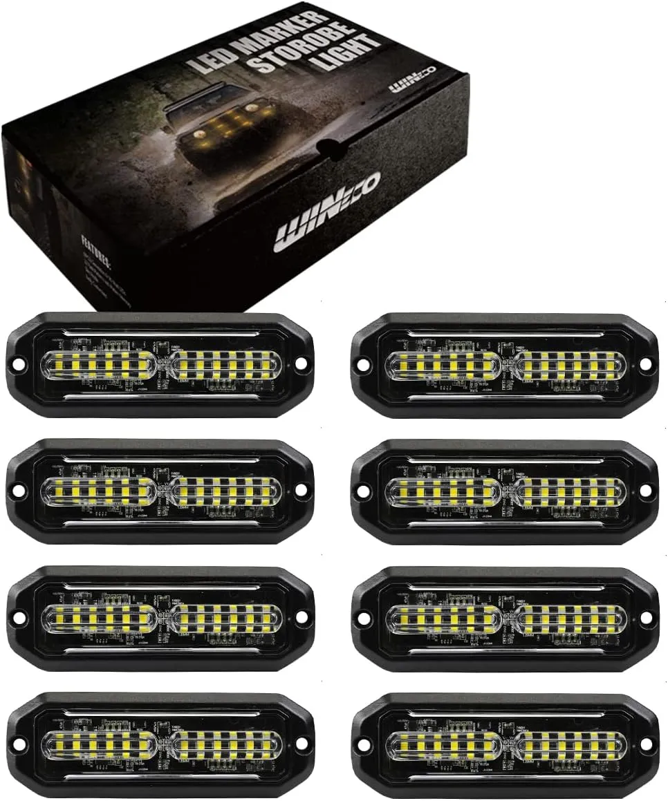 8pcs Ultra Slim White 12-LED Surface Mount Grille Flash side marker Emergency Strobe Lights,Grill Warning Police Lights Hazard Beacon Flashing Caution Light for Vehicles Motorcycles 12V-24V