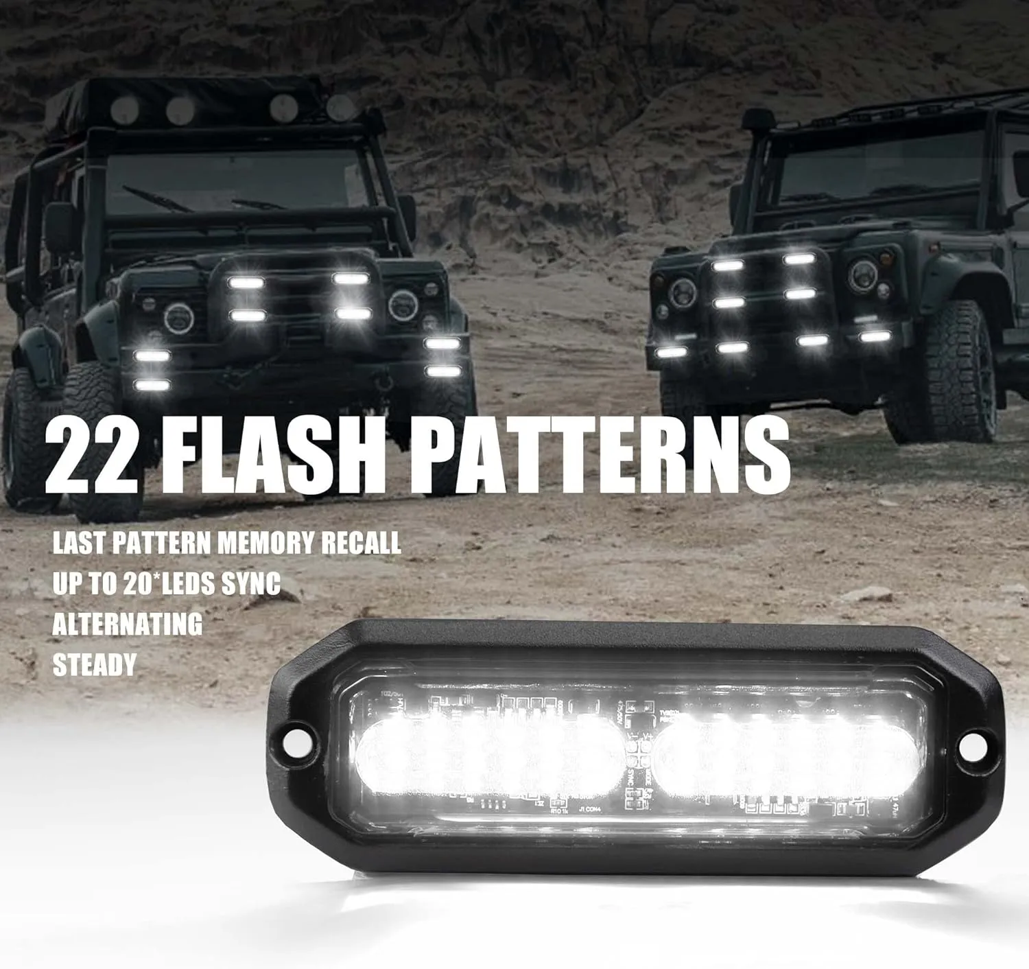 8pcs Ultra Slim White 12-LED Surface Mount Grille Flash side marker Emergency Strobe Lights,Grill Warning Police Lights Hazard Beacon Flashing Caution Light for Vehicles Motorcycles 12V-24V