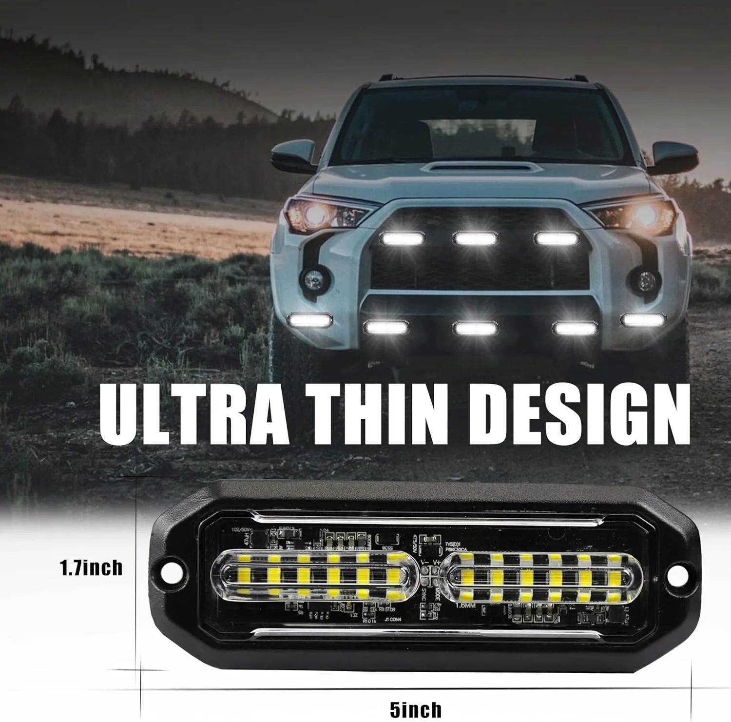8pcs Ultra Slim White 12-LED Surface Mount Grille Flash side marker Emergency Strobe Lights,Grill Warning Police Lights Hazard Beacon Flashing Caution Light for Vehicles Motorcycles 12V-24V