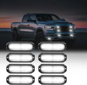 8pcs Ultra Slim White 12-LED Surface Mount Grille Flash side marker Emergency Strobe Lights,Grill Warning Police Lights Hazard Beacon Flashing Caution Light for Vehicles Motorcycles 12V-24V