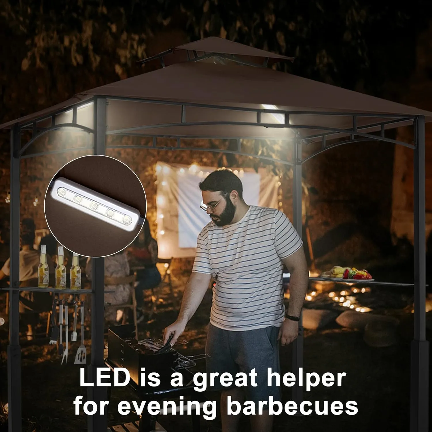 ABCCANOPY 8x5 Grill Gazebo - Outdoor BBQ Canopy Shelter with Led Light for Patio Backyard Grilling (Brown)