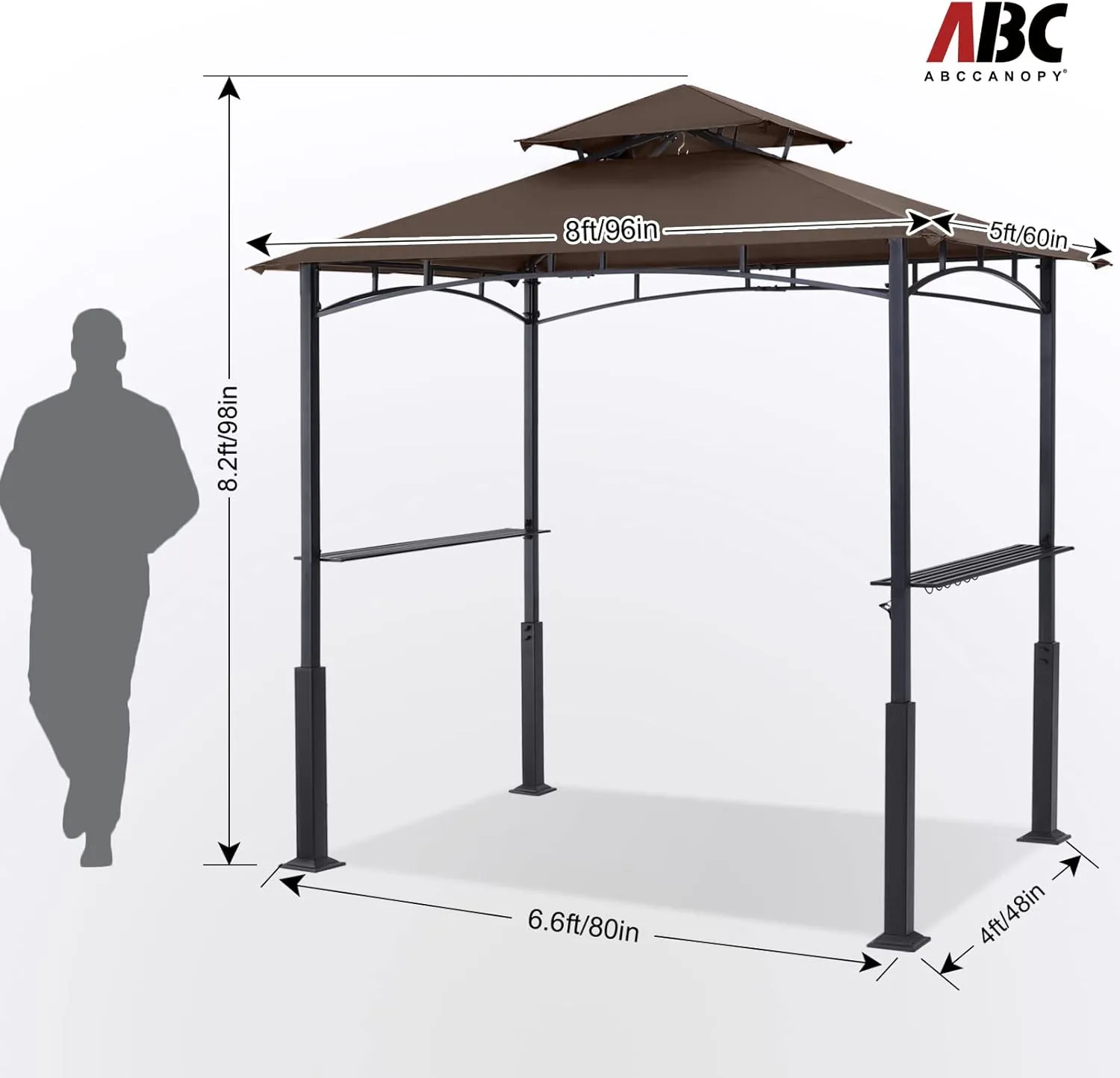 ABCCANOPY 8x5 Grill Gazebo - Outdoor BBQ Canopy Shelter with Led Light for Patio Backyard Grilling (Brown)