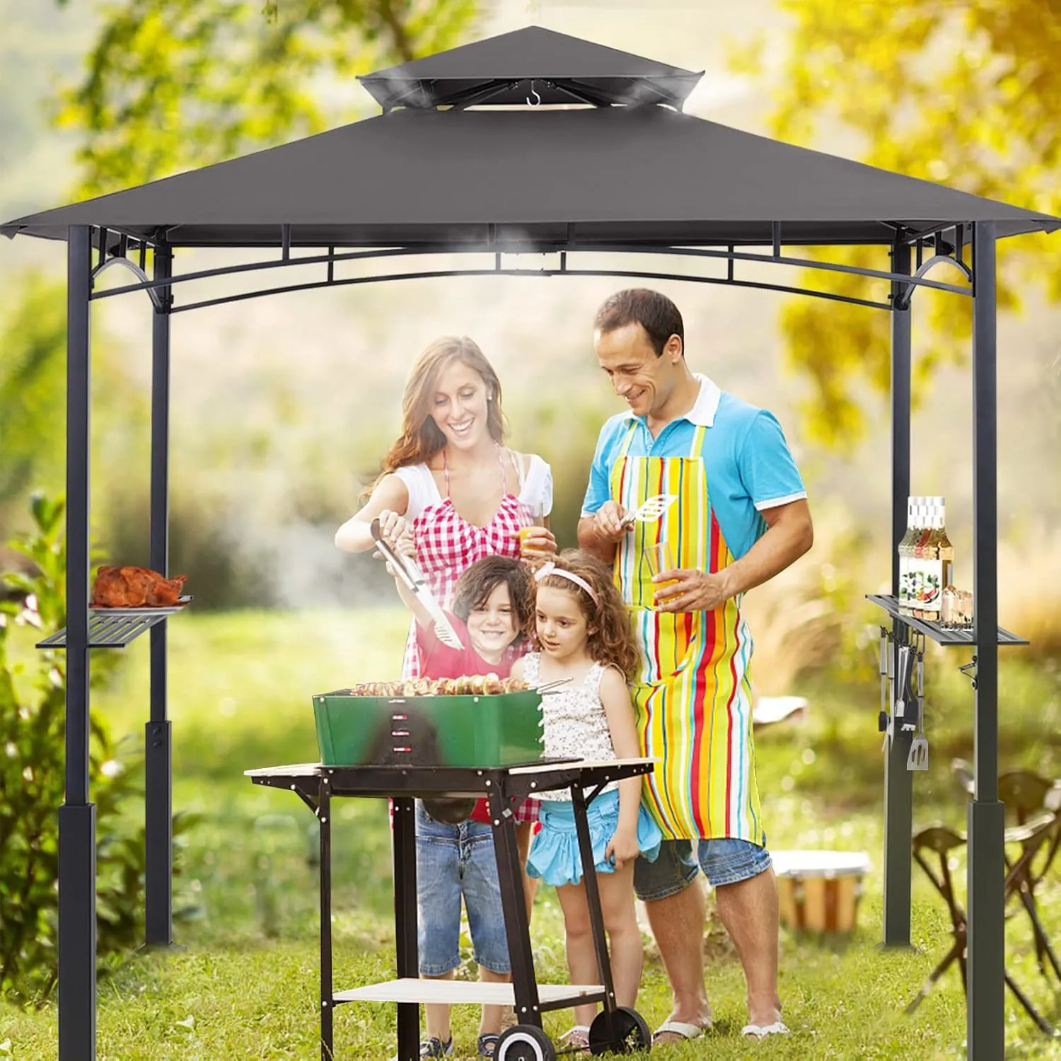 ABCCANOPY 8x5 Grill Gazebo - Outdoor BBQ Canopy Shelter with Led Light for Patio Backyard Grilling (Dark Gray)