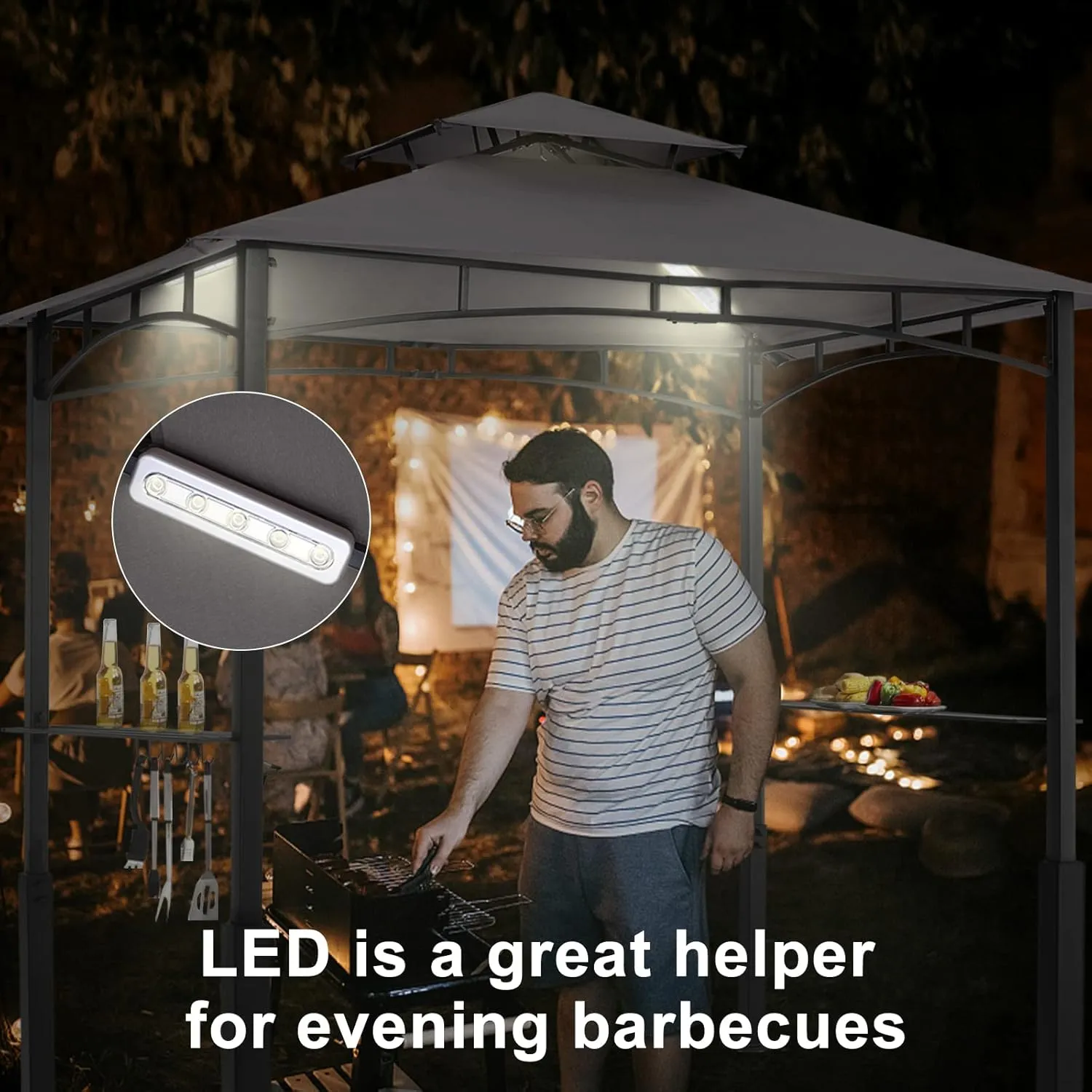 ABCCANOPY 8x5 Grill Gazebo - Outdoor BBQ Canopy Shelter with Led Light for Patio Backyard Grilling (Dark Gray)