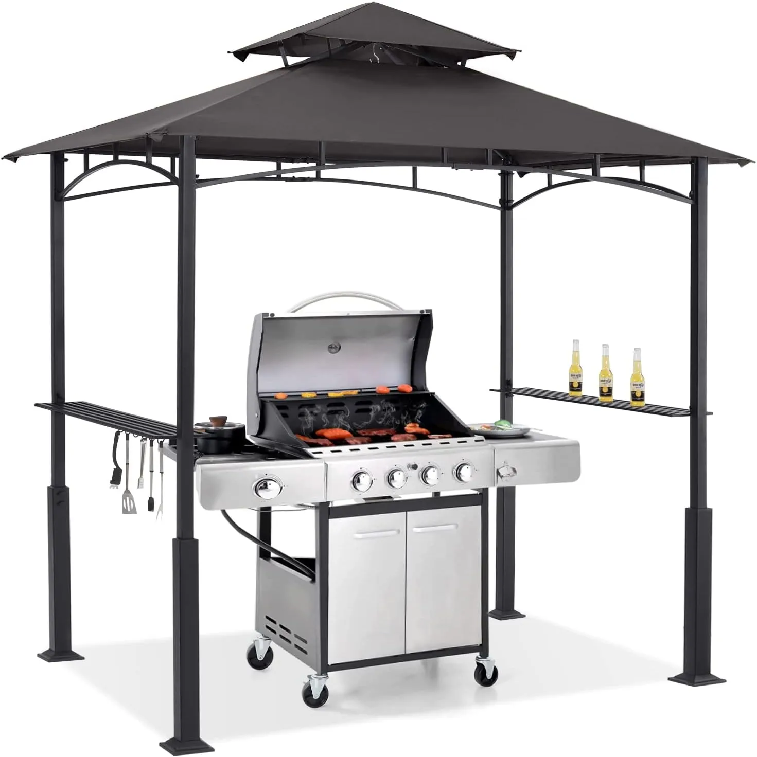ABCCANOPY 8x5 Grill Gazebo - Outdoor BBQ Canopy Shelter with Led Light for Patio Backyard Grilling (Dark Gray)