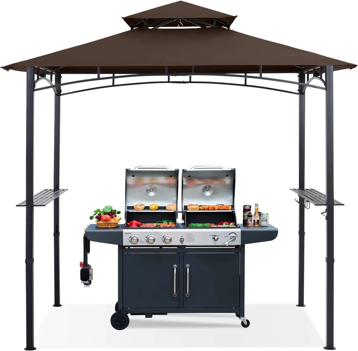 ABCCANOPY 8x5 Grill Gazebo Shelter, Outdoor BBQ Gazebo Canopy with LED Light(Coffee)