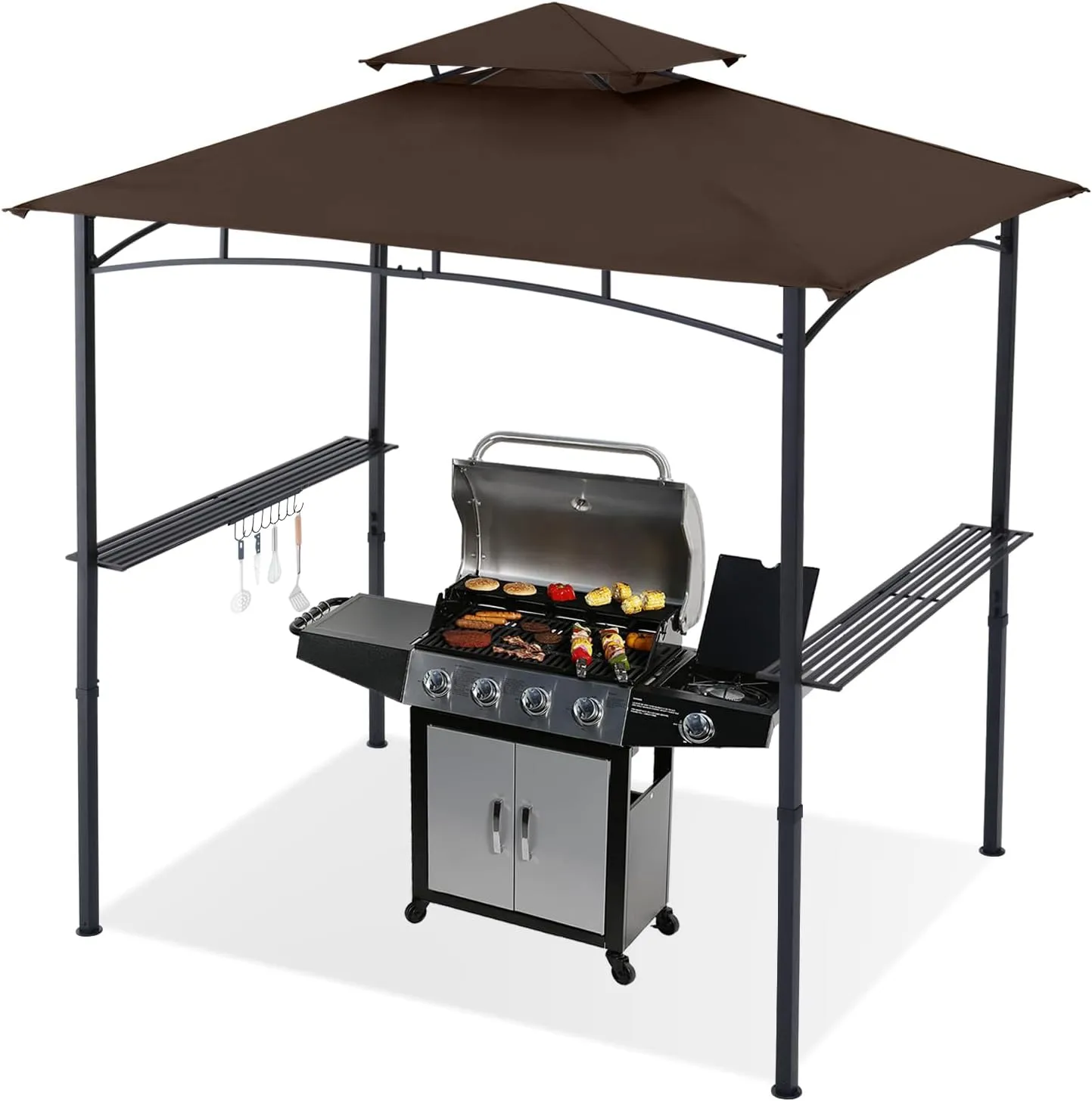 ABCCANOPY 8x5 Grill Gazebo Shelter, Outdoor BBQ Gazebo Canopy with LED Light(Coffee)