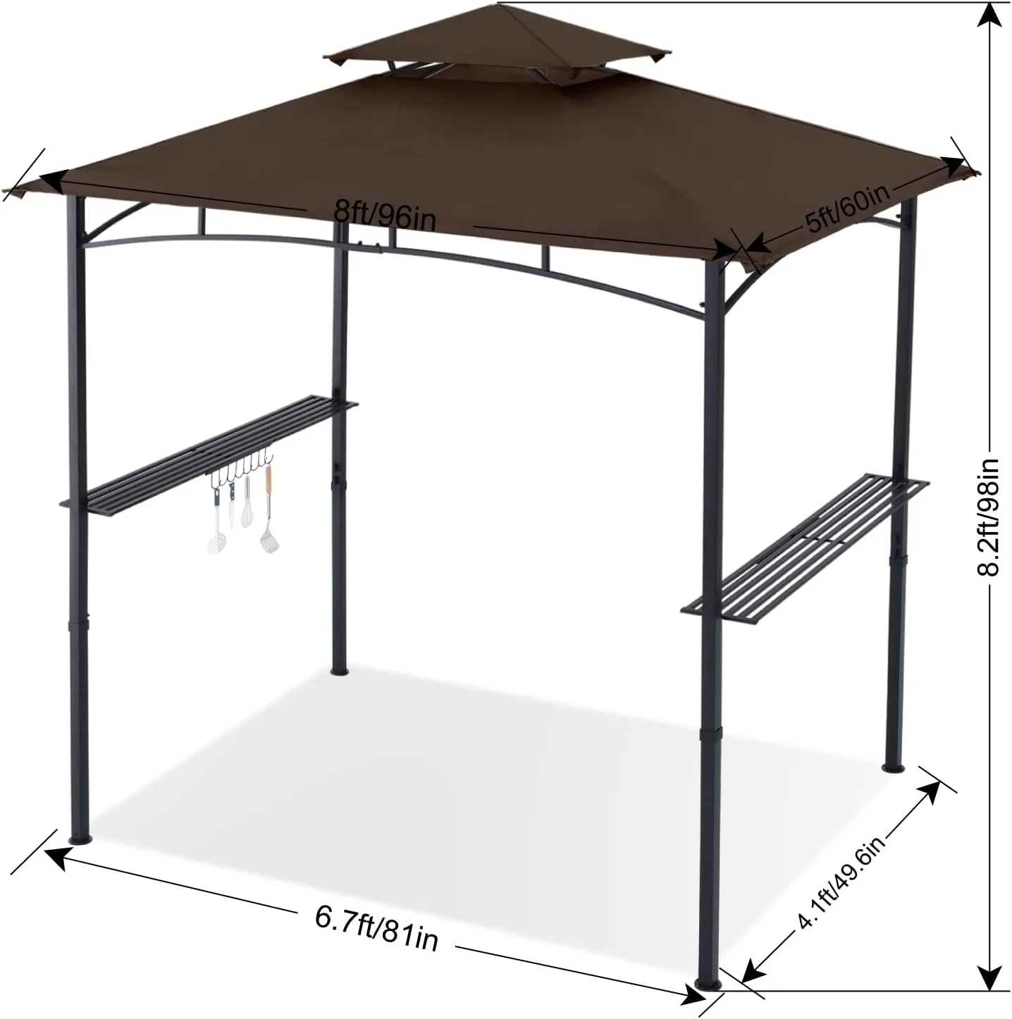 ABCCANOPY 8x5 Grill Gazebo Shelter, Outdoor BBQ Gazebo Canopy with LED Light(Coffee)