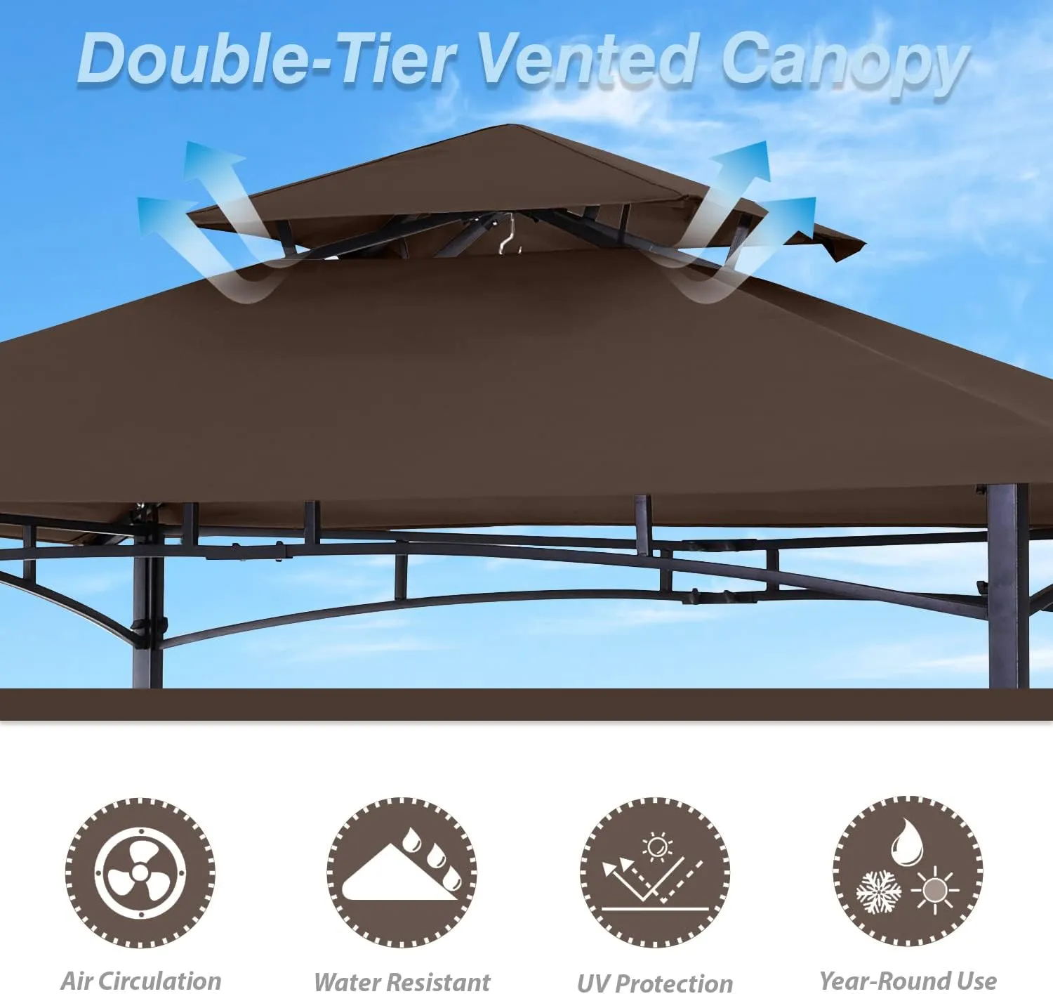 ABCCANOPY 8x5 Grill Gazebo Shelter, Outdoor BBQ Gazebo Canopy with LED Light(Coffee)