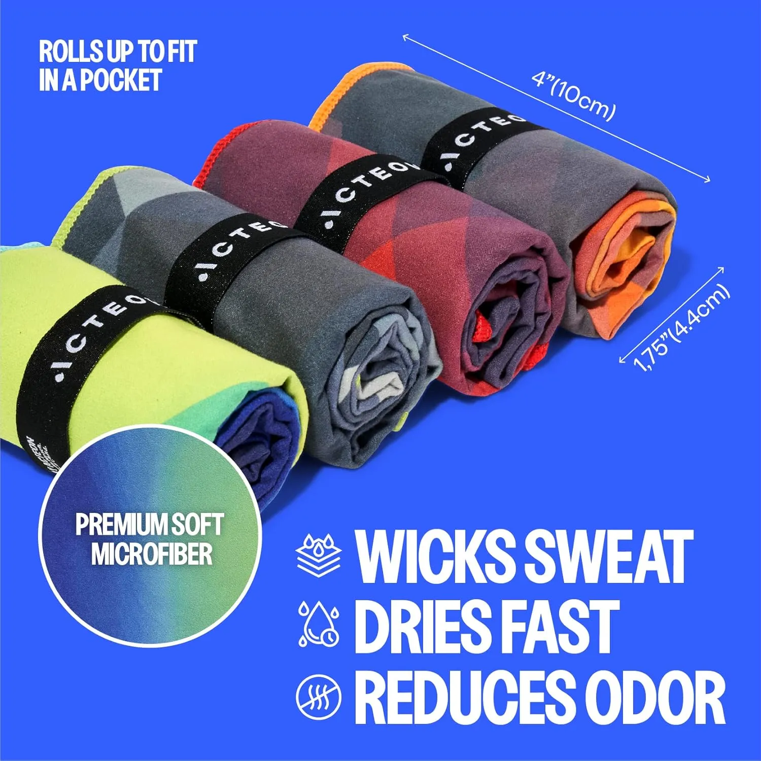 Acteon Quick Dry Microfiber Gym Towel, 4 Pack Odor-Free, Super Absorbent Workout Towels, Body Sweat
