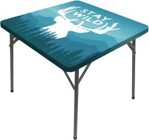 Adventure Square Tablecloth, Wilderness Themed Stay Wild Quote Mountain Home Decorative Tablecloths, Fits 36x36 inch Table, Great for Home Kitchen/Parties/Holiday Dinner, Baby Blue Dark Blue