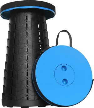 Aihoye Portable Collapsible Stool， Folding Telescoping Stool with Load Capacity 400lbs，Portable Collapsible Chair for Camping Fishing Hiking Travel BBQ(Blue)
