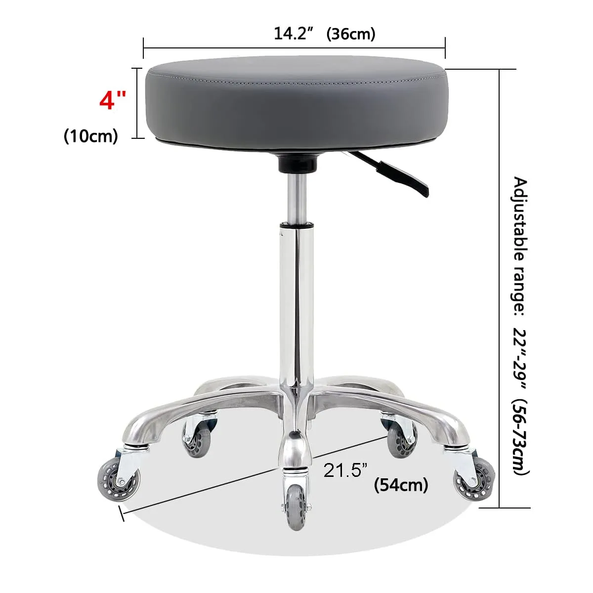 Ainilaily Rolling Stool with Wheels, Heavy Duty 400 lbs Stool for Shop Guitar Lab Tattoo Workbench Medical, Adjustable Swivel Chair (Grey)
