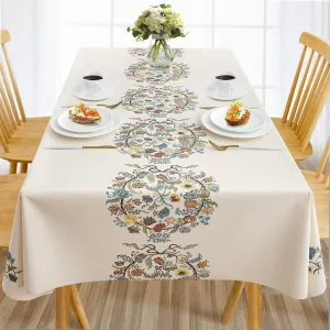 AIRCOWRIE Waterproof Vinyl Tablecloths, Heavy Duty Oil Proof Spill Proof Plastic Table Cloth, Wipe Clean PVC Table Cover for Spring Indoor and Outdoor Use (Embroidery Flower, 54”×108”, Rectangle)