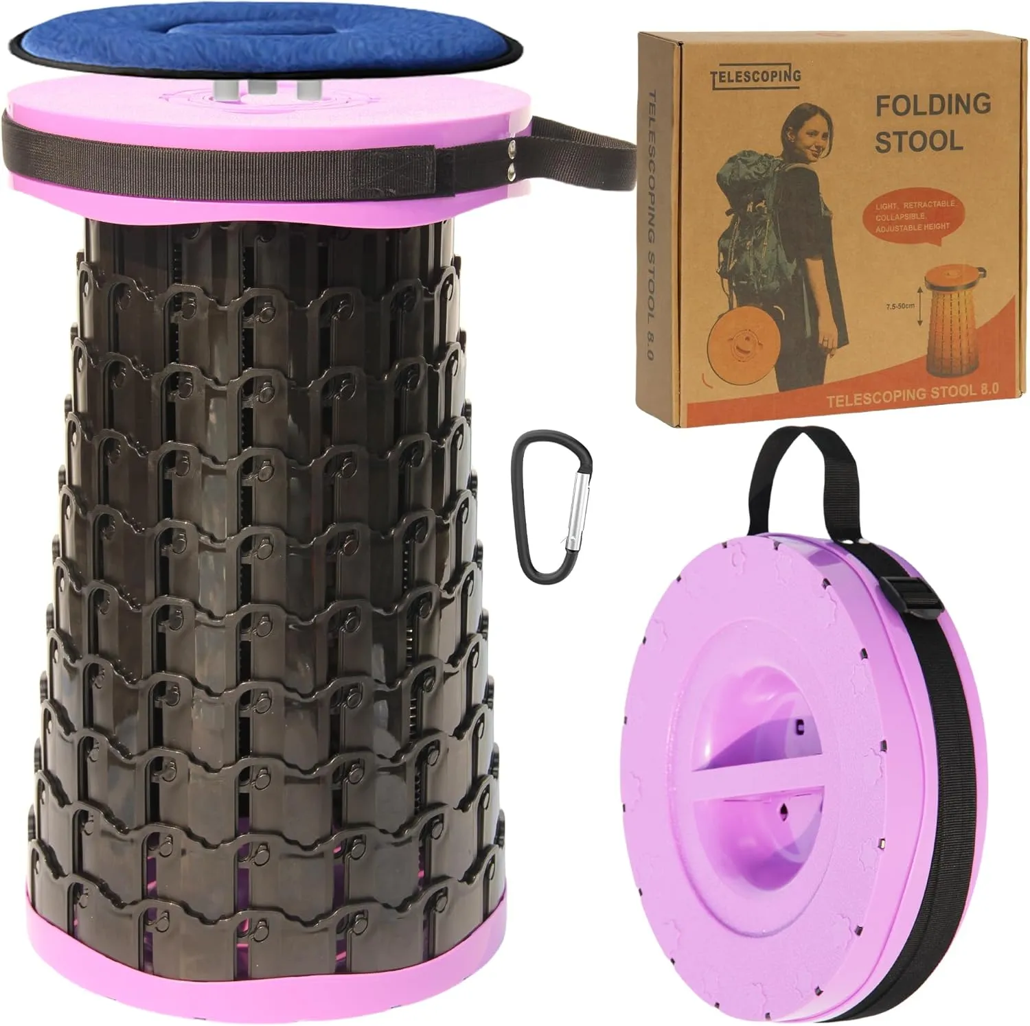 ALEVMOOM 2025 Upgraded XXL Collapsible Stool with Cushion 19.7",1000lbs Max Weight,Wider & Taller Pop Up Seat, Heavy Duty Portable Retractable Folding Chair or Travel Foot Rest for Camping & Outdoors