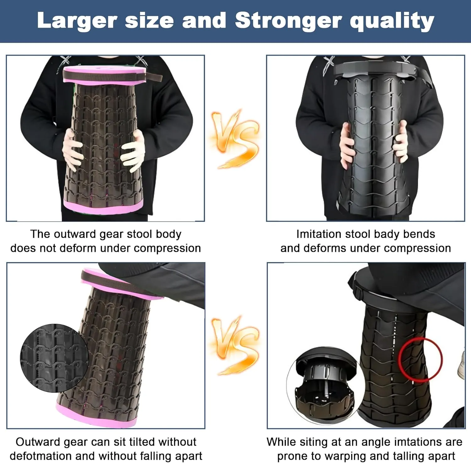 ALEVMOOM 2025 Upgraded XXL Collapsible Stool with Cushion 19.7",1000lbs Max Weight,Wider & Taller Pop Up Seat, Heavy Duty Portable Retractable Folding Chair or Travel Foot Rest for Camping & Outdoors