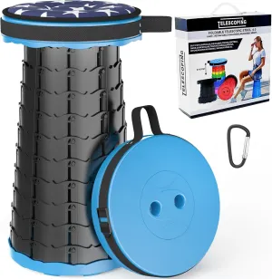 ALEVMOOM Camping Stool with Cushion,Portable Telescoping More Sturdy Capacity 440Ib,Retractable Collapsible Adjustable Folding Stool for Hiking Fishing Garden BBQ