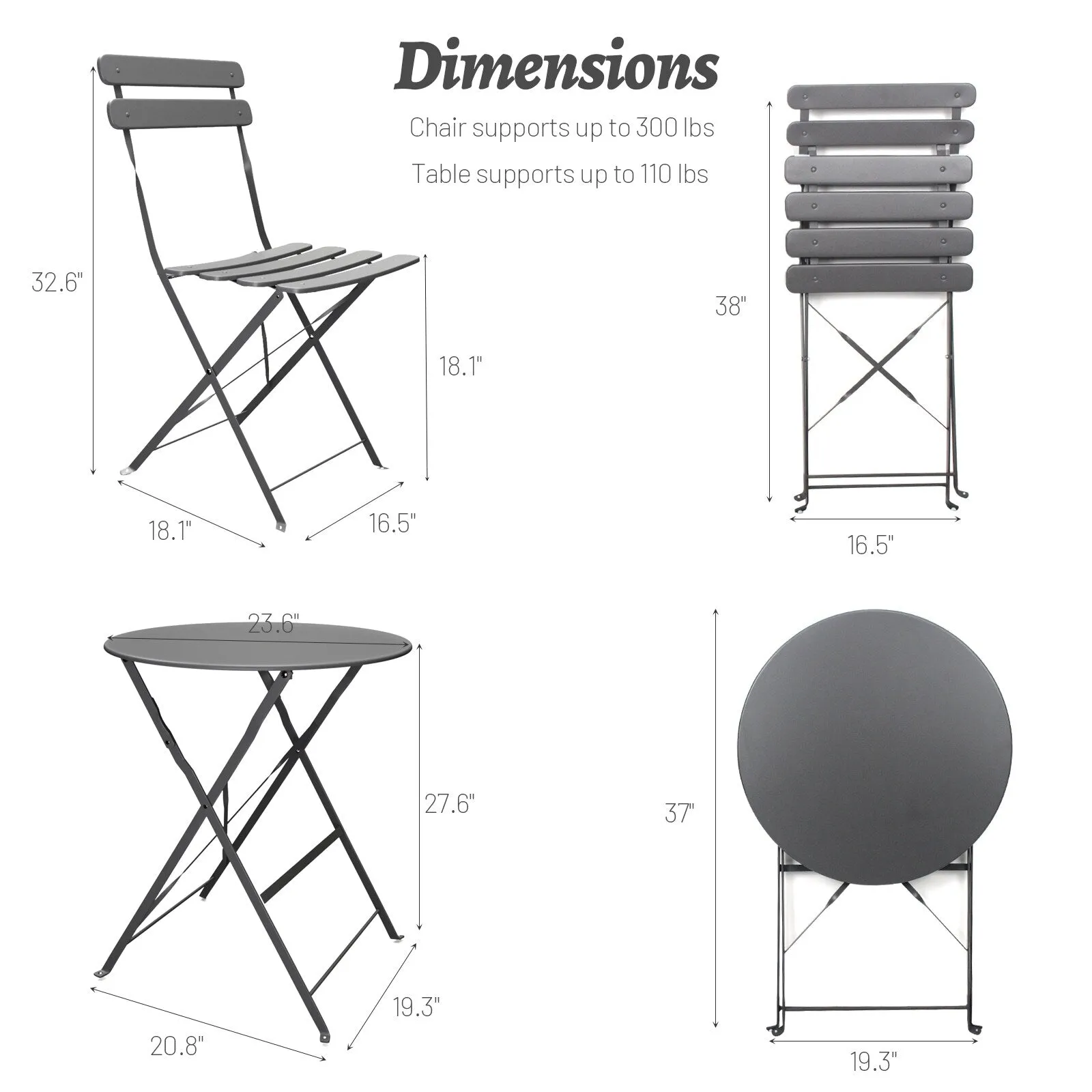 All Weather Outdoor Patio Set 3 Piece Balcony Metail Bistro Table Set聽