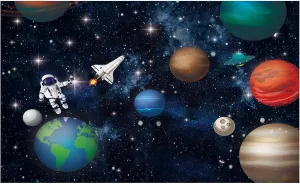 Allenjoy Outer Space Rocket Astronaut Backdrop for Baby Boy Kids Universe Planet Galaxy Birthday Party Cake Table Decoration Banner Vinyl Photoshoot Background Photo Booth Props