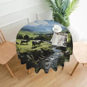 Alpine Farm Cows Round Decorative Tablecloth, Wrinkle-Resistant, Waterproof, Stain-Resistant, 60 Inch, for Restaurant Picnic Party