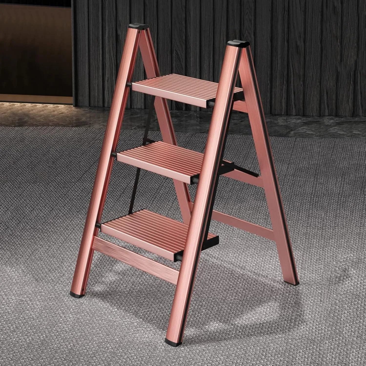 Aluminum Alloy Flower Stand Home Multi-Functional Stair Stool Portable Folding Single-Sided Herringbone Ladder, 3-Step ladder/4-step Ladder (Color : Black, Size : 4 Steps)