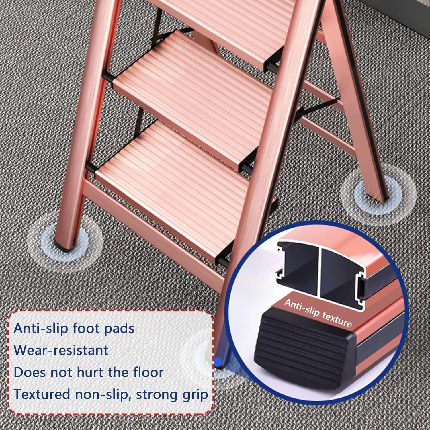 Aluminum Alloy Flower Stand Home Multi-Functional Stair Stool Portable Folding Single-Sided Herringbone Ladder, 3-Step ladder/4-step Ladder (Color : Black, Size : 4 Steps)