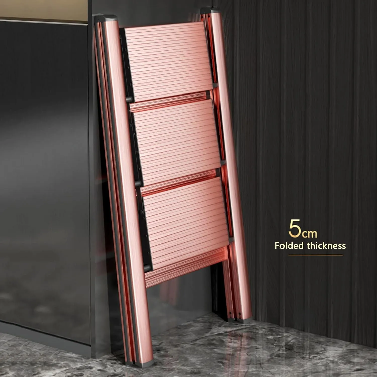 Aluminum Alloy Flower Stand Home Multi-Functional Stair Stool Portable Folding Single-Sided Herringbone Ladder, 3-Step ladder/4-step Ladder (Color : Black, Size : 4 Steps)