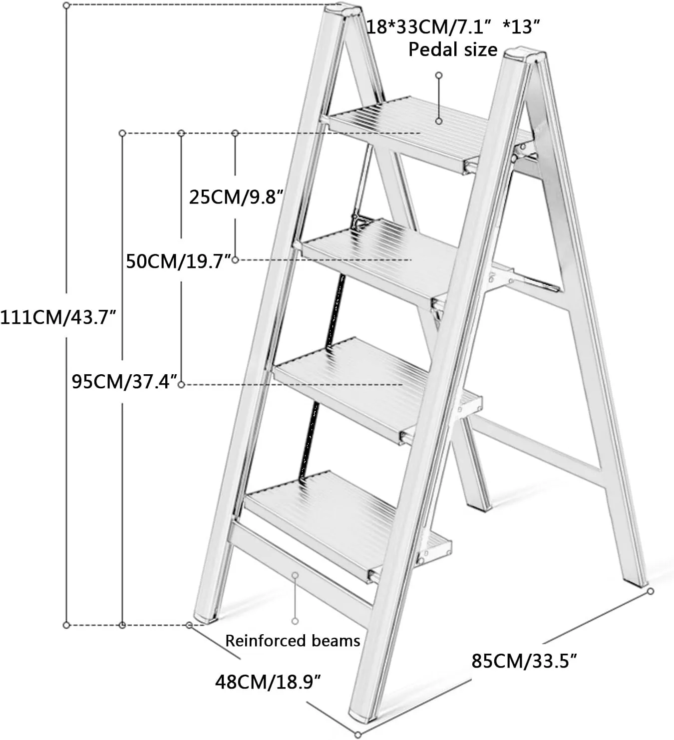 Aluminum Alloy Flower Stand Home Multi-Functional Stair Stool Portable Folding Single-Sided Herringbone Ladder, 3-Step ladder/4-step Ladder (Color : Black, Size : 4 Steps)