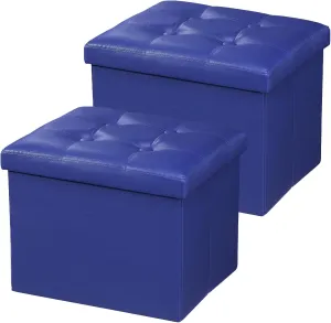 AmasSmile Storage Ottoman Folding Foot Rest Stool, Leather Footstool Bench, Short Ottoman Stool, Storage Foot Rest Store, Books (Blue-2pc, 13" D x 17" W x 13" H)