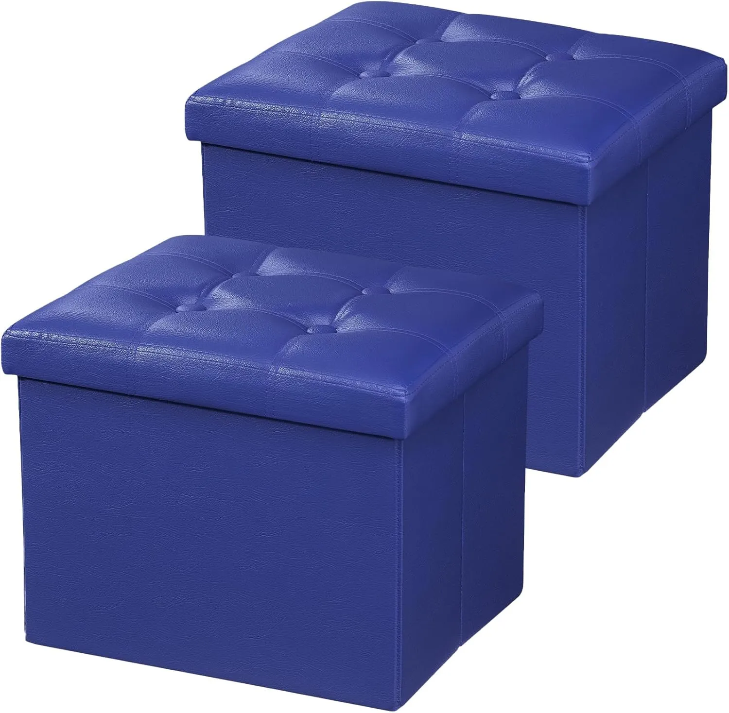 AmasSmile Storage Ottoman Folding Foot Rest Stool, Leather Footstool Bench, Short Ottoman Stool, Storage Foot Rest Store, Books (Blue-2pc, 13" D x 17" W x 13" H)