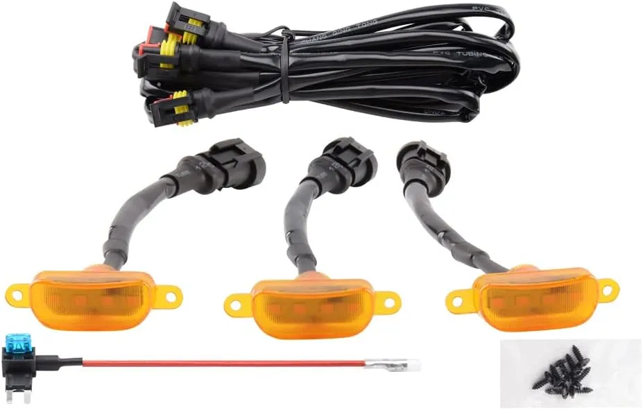 Amber LED Lights 3PCS Front Grille Raptor Lamps Car Accessories with Harness and Fuse, Compatible with 2004-2019 for-d F150 & 2013-2018 Ram 1500 Raptor Style Aftermarket Grille