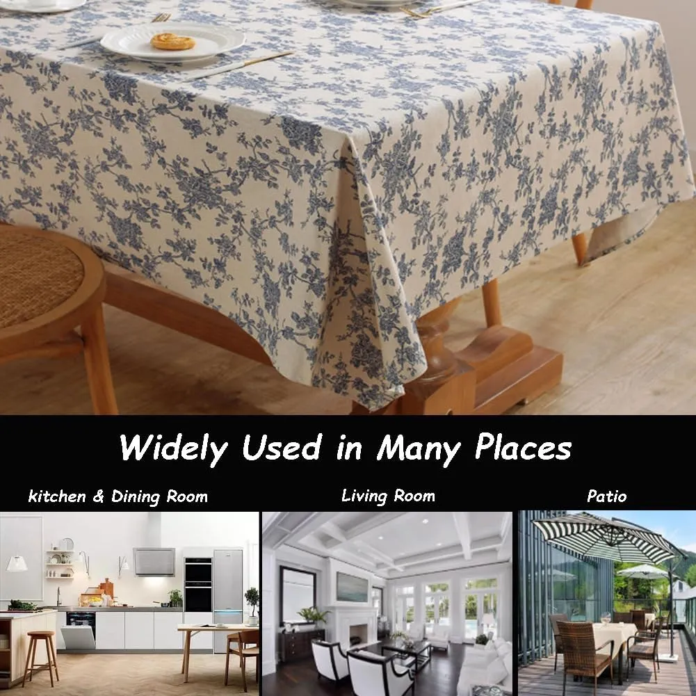 AMZALI Rectangle Tablecloth, Farmhouse Decorative Linen tablecloths, Wrinkle Resistant Table Cover Washable Table Cloths for Dining Room, Kitchen, Buffet, Camping Tabletop Decoration