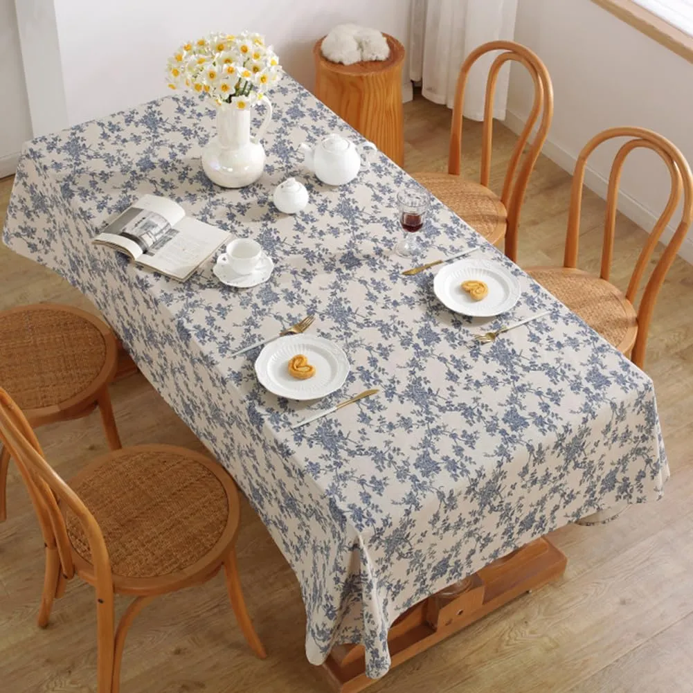 AMZALI Rectangle Tablecloth, Farmhouse Decorative Linen tablecloths, Wrinkle Resistant Table Cover Washable Table Cloths for Dining Room, Kitchen, Buffet, Camping Tabletop Decoration