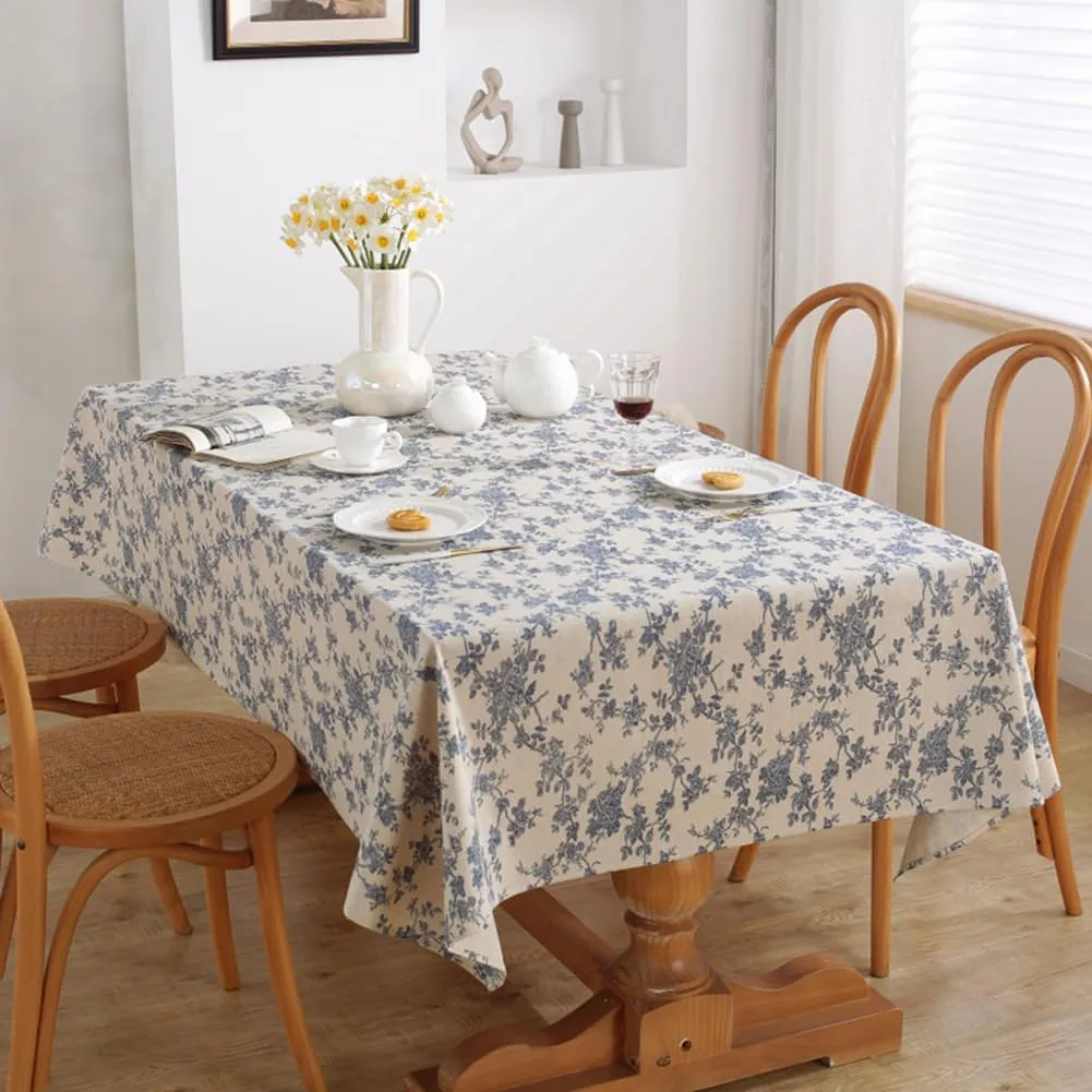 AMZALI Rectangle Tablecloth, Farmhouse Decorative Linen tablecloths, Wrinkle Resistant Table Cover Washable Table Cloths for Dining Room, Kitchen, Buffet, Camping Tabletop Decoration