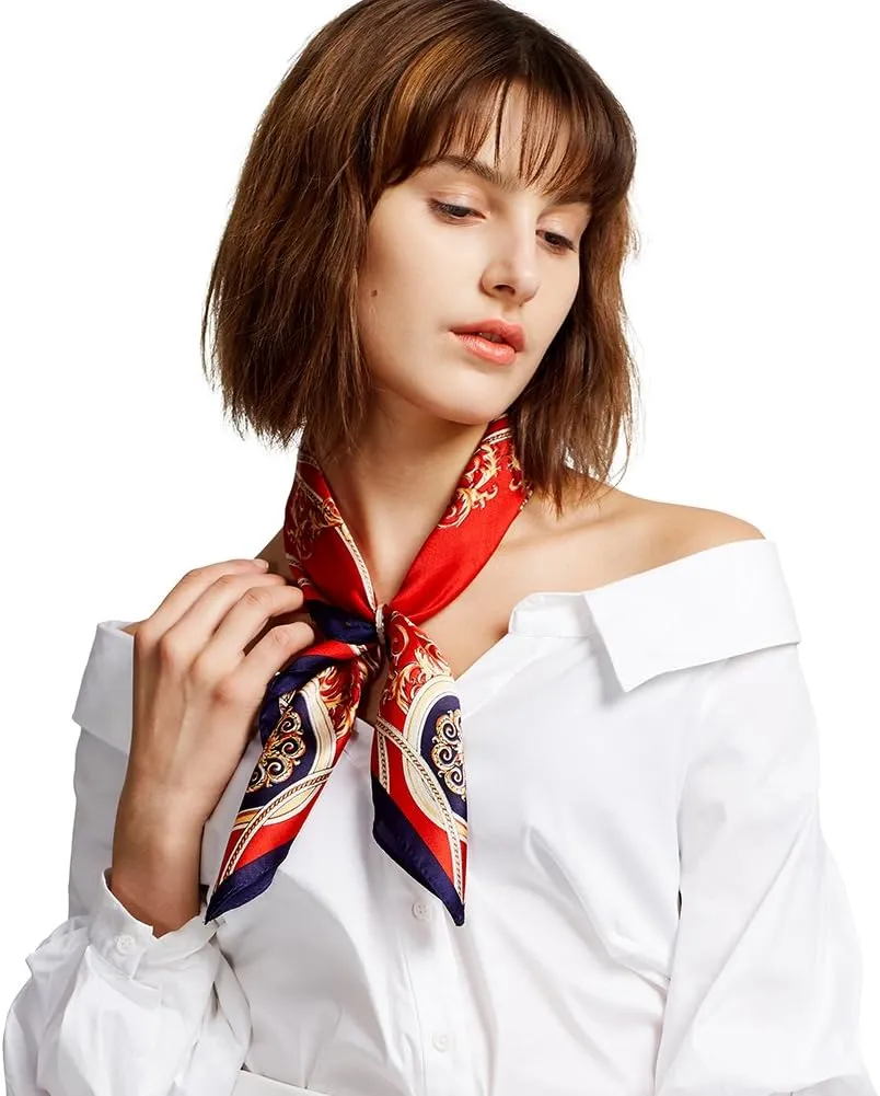 ANDANTINO 100% Mulberry Silk Scarf -21” Lightweight Square Neckerchief – Breathable Digital Printed Scarves with Gift Packed
