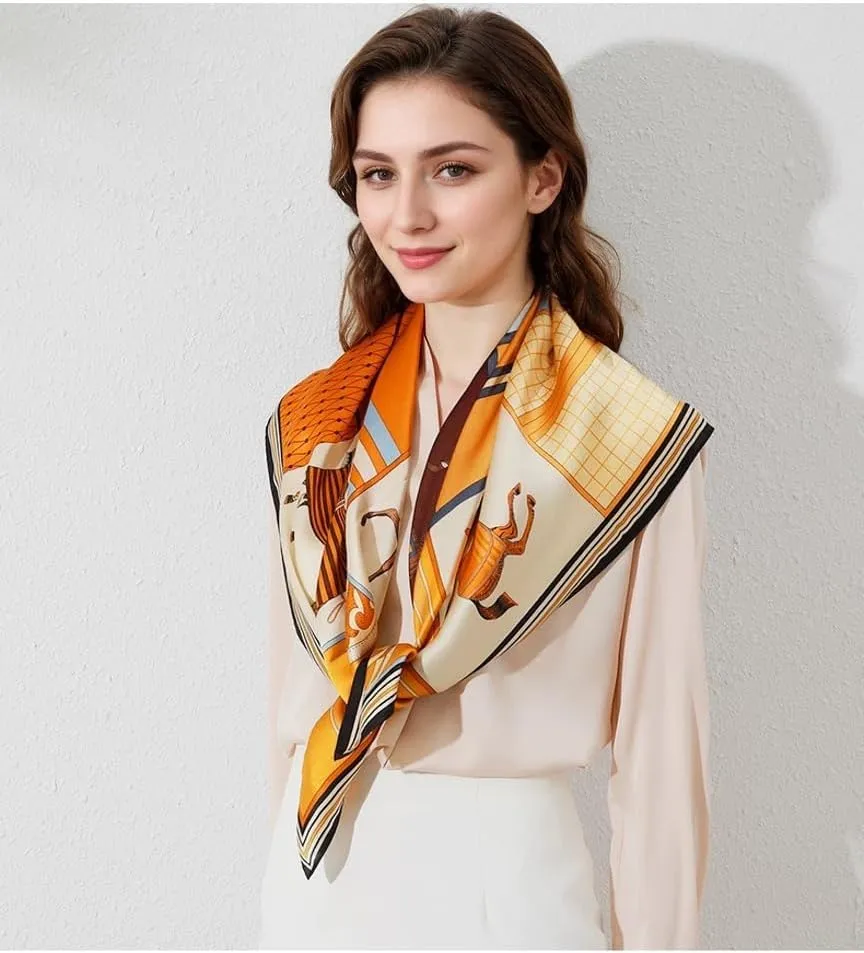 ANDANTINO 100% Pure Mulberry Silk Scarf 35" Large Square Lightweight Headscarf –Women’s Hair Wraps-With Gift Packed