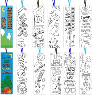 ANGOLIO 75Pcs Camping Color Your Own Bookmarks Kids DIY Coloring Blank Bookmarks Camping Party Game Prize Art Craft Supplies Birthday Goodie Bag Fillers Back to School Classroom Reading Club Rewards