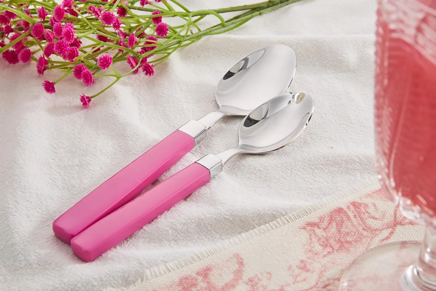 ANNOVA Stainless Steel Flatware/Cutlery Set - Color Handles - Dinner Forks, Salad Forks, Table Knives, Tablespoons, Teaspoons - (Pink, 20 Pieces)