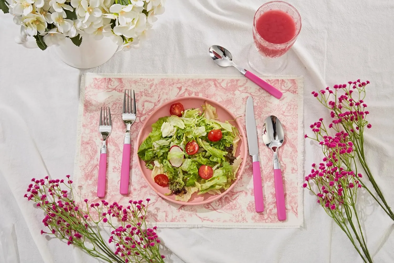 ANNOVA Stainless Steel Flatware/Cutlery Set - Color Handles - Dinner Forks, Salad Forks, Table Knives, Tablespoons, Teaspoons - (Pink, 20 Pieces)