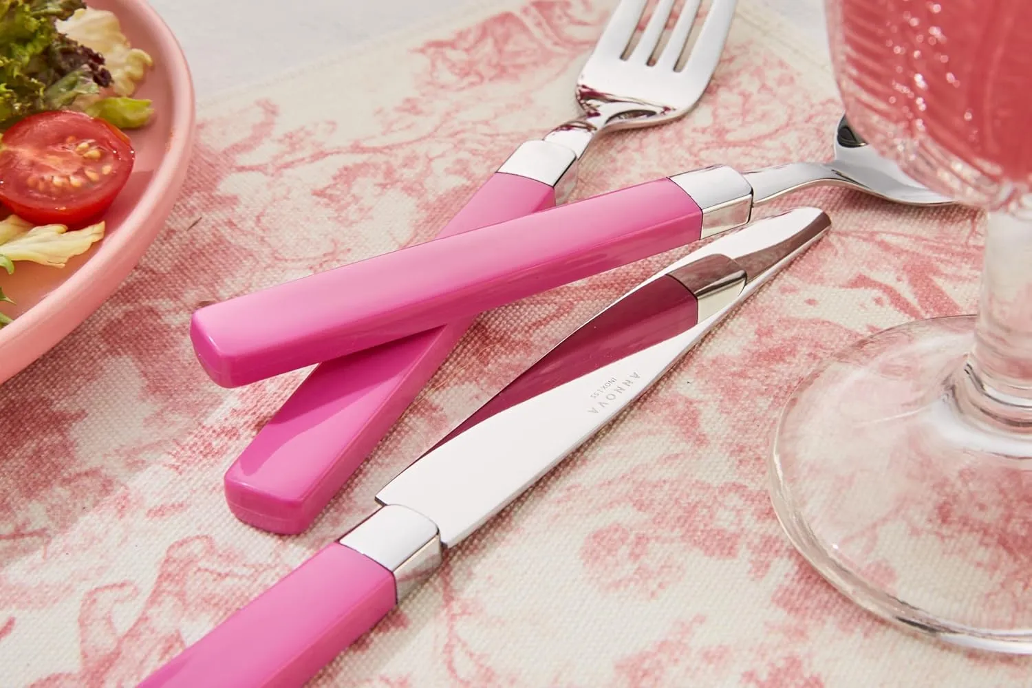 ANNOVA Stainless Steel Flatware/Cutlery Set - Color Handles - Dinner Forks, Salad Forks, Table Knives, Tablespoons, Teaspoons - (Pink, 20 Pieces)