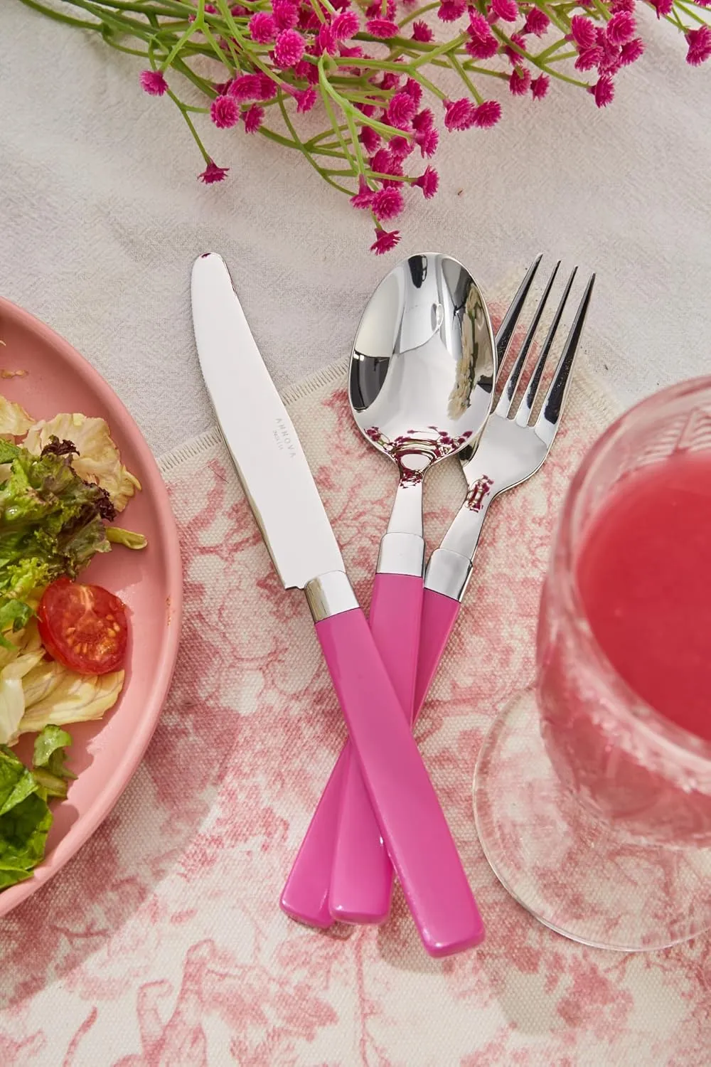 ANNOVA Stainless Steel Flatware/Cutlery Set - Color Handles - Dinner Forks, Salad Forks, Table Knives, Tablespoons, Teaspoons - (Pink, 20 Pieces)