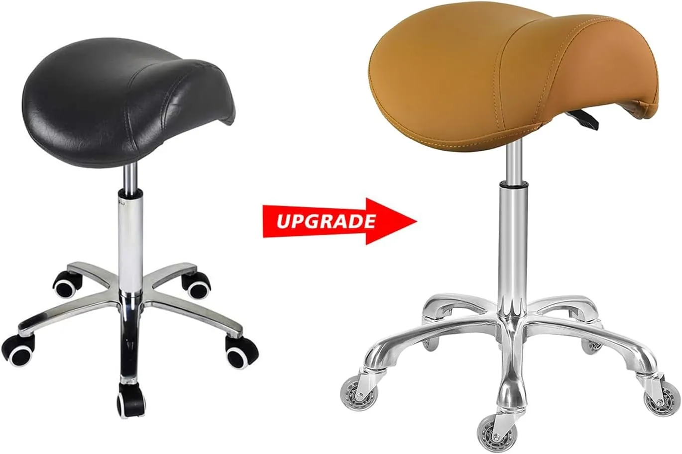 Antlu Saddle Stool Chair for Massage Clinic Spa Salon Cutting, Saddle Rolling Stool with Wheels Adjustable Height (Camel)