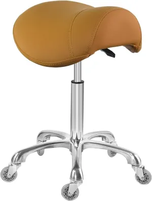 Antlu Saddle Stool Chair for Massage Clinic Spa Salon Cutting, Saddle Rolling Stool with Wheels Adjustable Height (Camel)