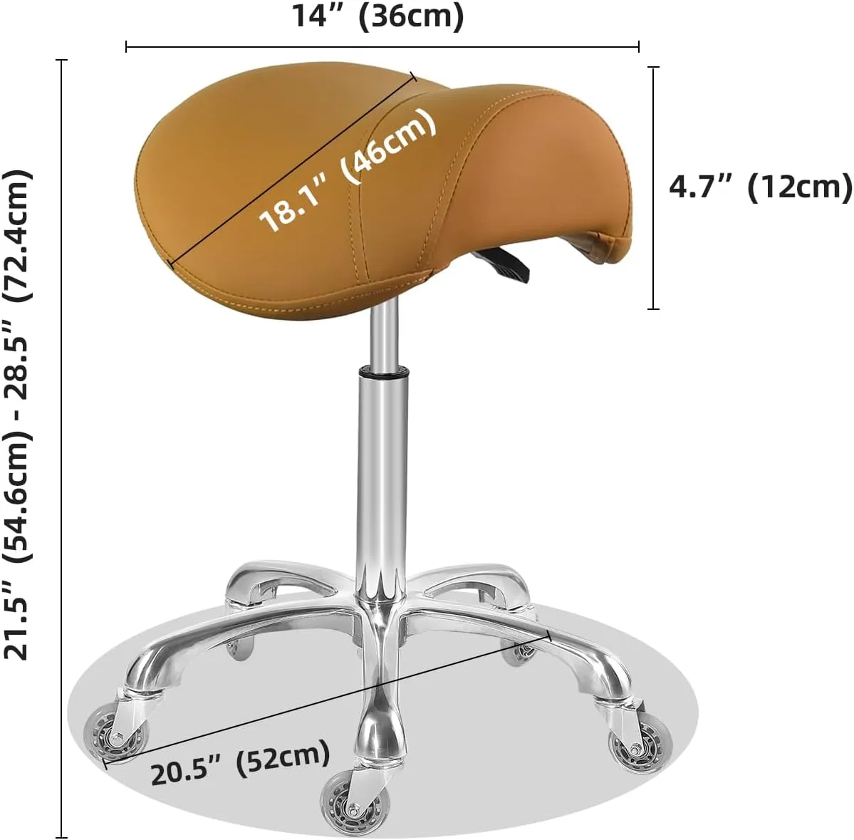 Antlu Saddle Stool Chair for Massage Clinic Spa Salon Cutting, Saddle Rolling Stool with Wheels Adjustable Height (Camel)