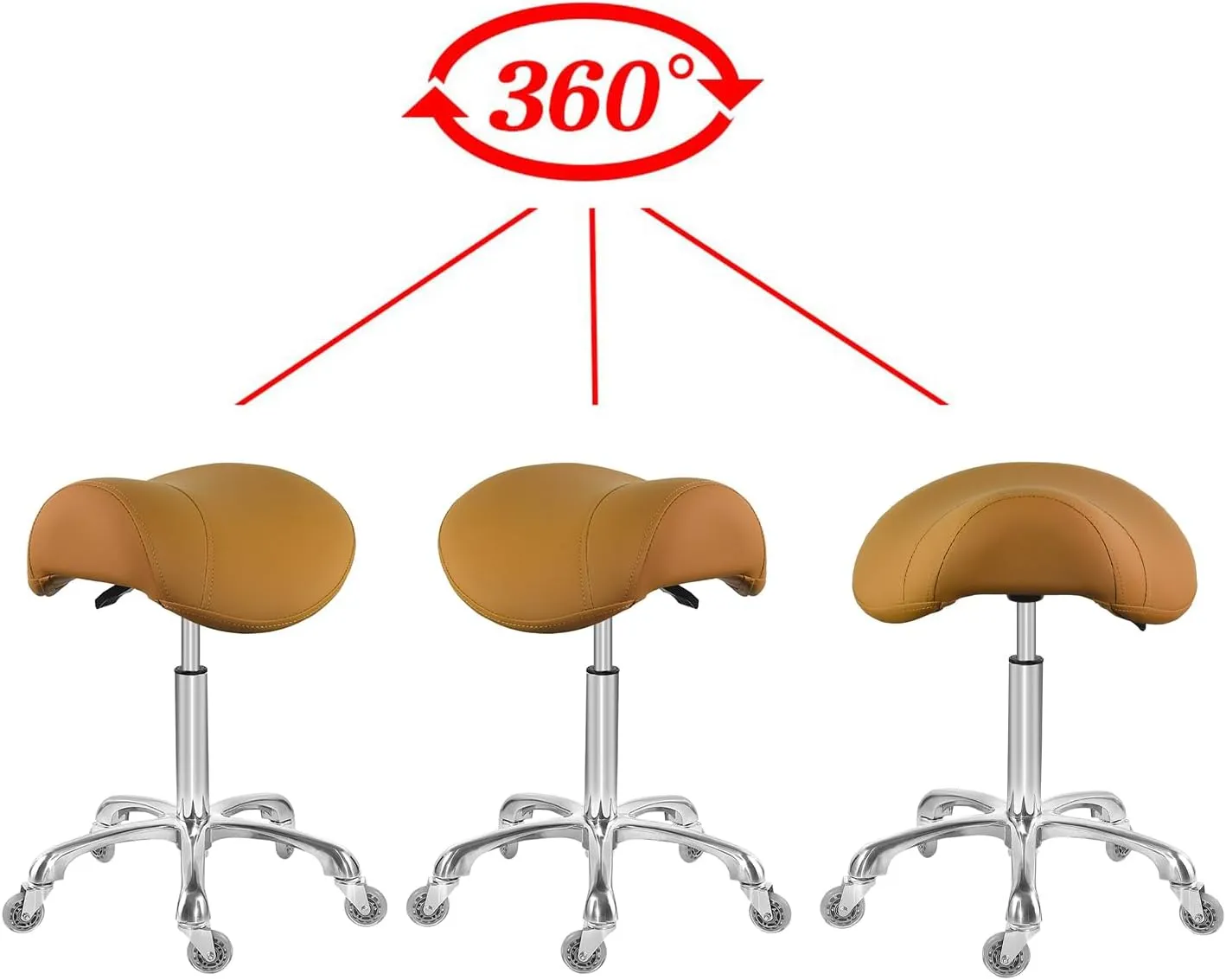 Antlu Saddle Stool Chair for Massage Clinic Spa Salon Cutting, Saddle Rolling Stool with Wheels Adjustable Height (Camel)