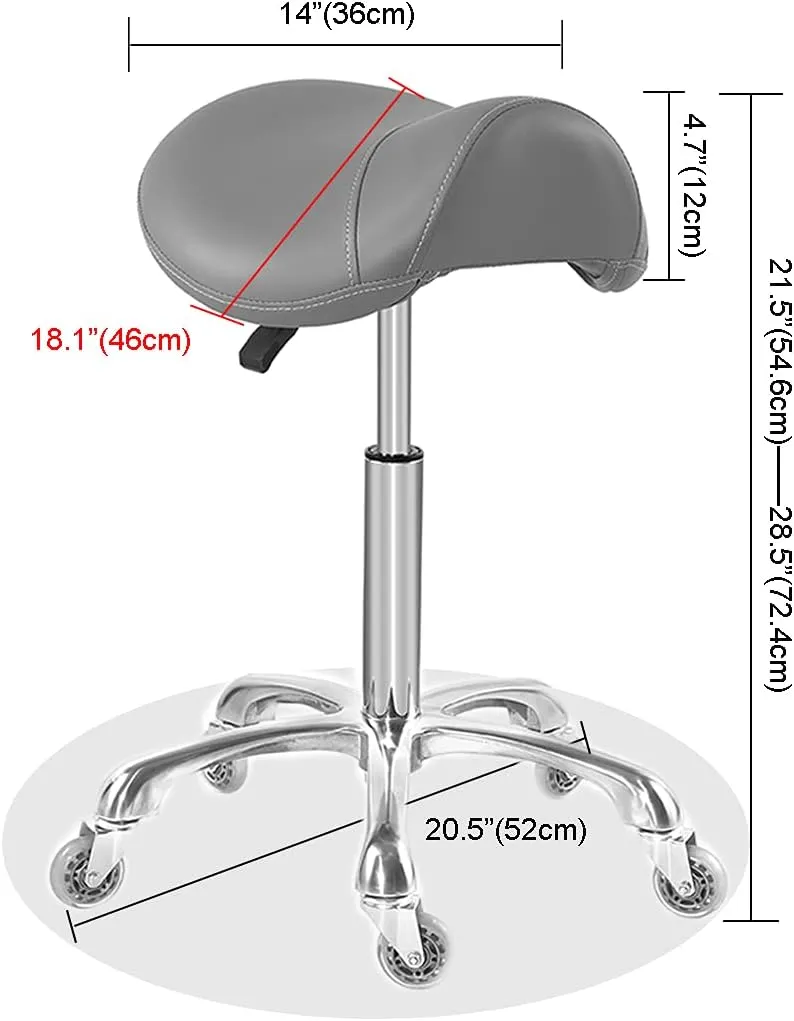 Antlu Saddle Stool Chair for Massage Clinic Spa Salon Cutting, Saddle Rolling Stool with Wheels Adjustable Height (Grey)
