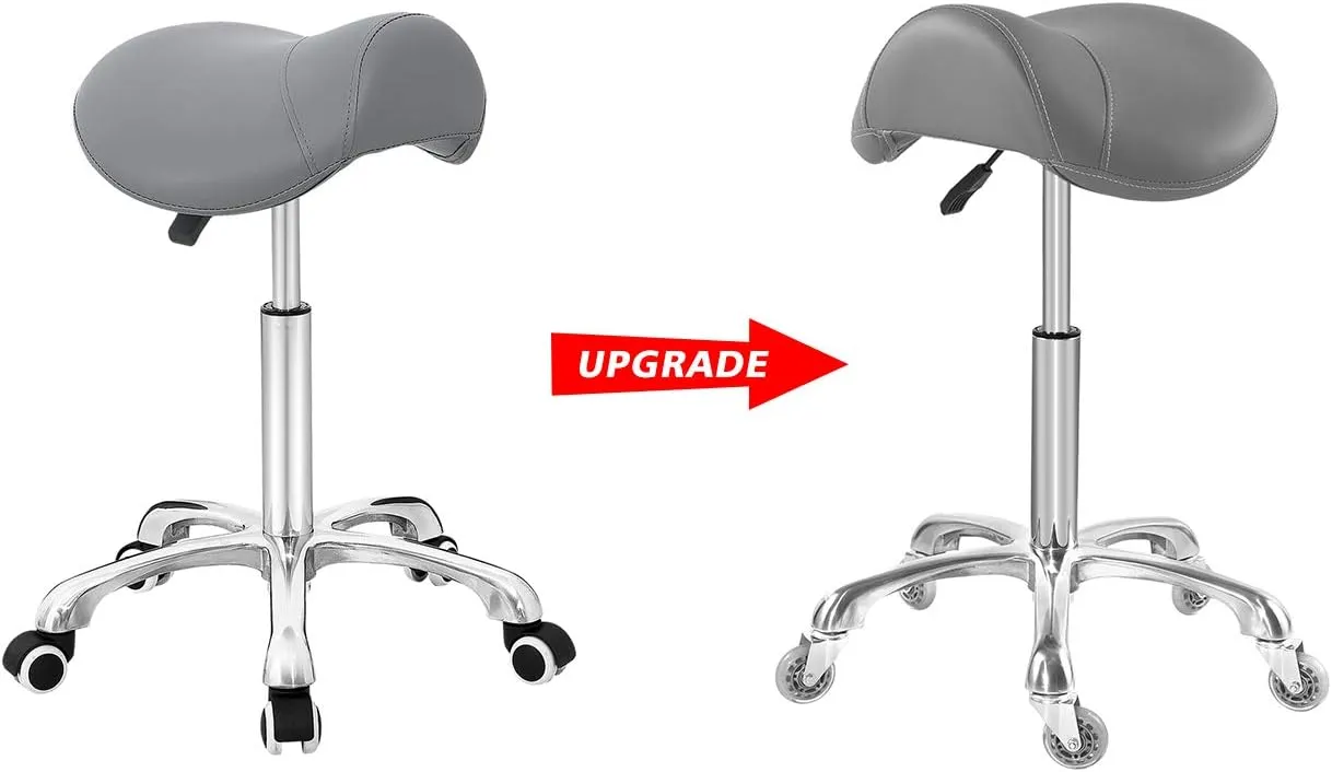 Antlu Saddle Stool Chair for Massage Clinic Spa Salon Cutting, Saddle Rolling Stool with Wheels Adjustable Height (Grey)