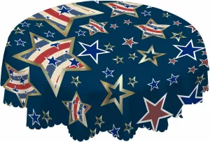 AOYEGO American Patriotic Table Cloth Stars Stripes Pattern Vintage Colors Celebration Round Tablecloth 60 Inch for Dining Room, Party, Banquet