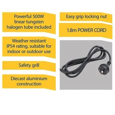 Arlec 500W Portable Halogen Worklight/Weather & Shock Resistant